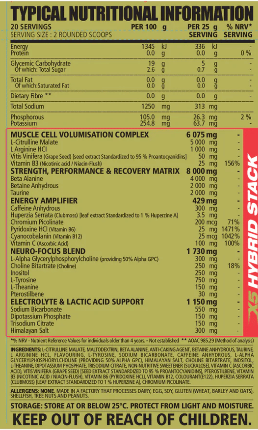 NPL Hyper Pump 2 Hybrid Pre X5 (500g) - Nutritional Information