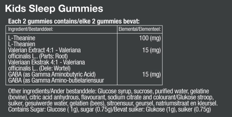 Vitatech Kids Sleep Gummies (60 Gummies) - Nutritional Information