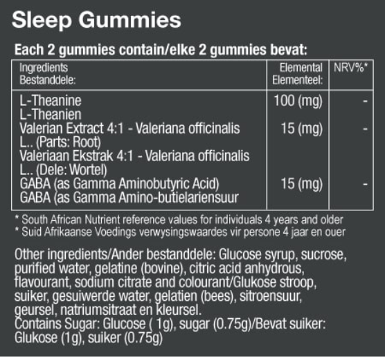 Vitatech Sleep Gummies (60 Gummies) - Nutritional Information