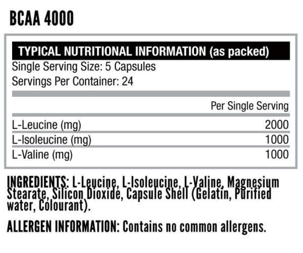 Nutritech-BCAA-4000-120-Caps-Nutritional-Information
