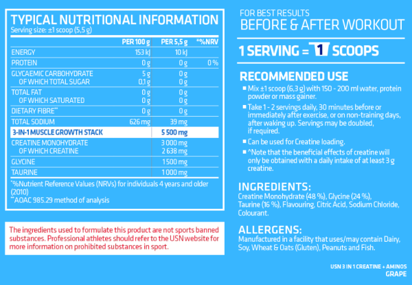 USN-3-in-1-Creatine-Monohydrate-Aminos-200g-Nutritional-Information