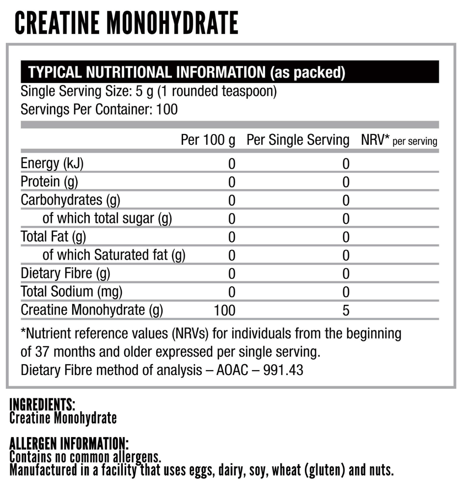 Nutritech-Creatine-Monohydrate-500g-Nutritional-Information