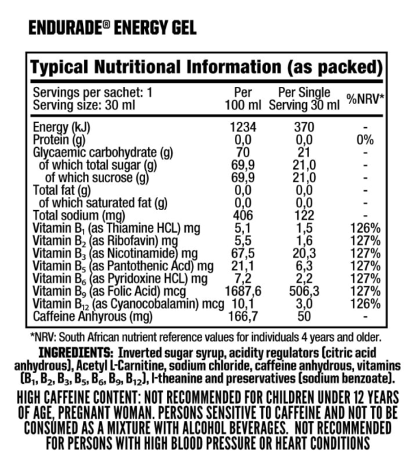 Nutritech-Endurade-Energy-Gel-30ml-Nutritional-Information