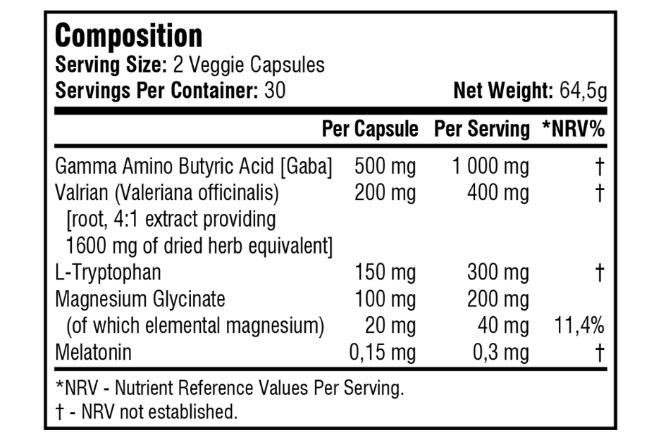 SSA-Supplements-Sleep-and-Recover-60-caps-Nutritional-Information