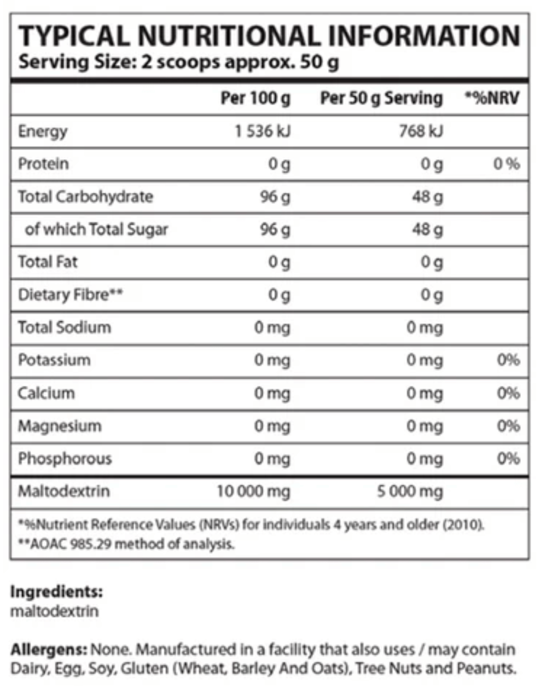 Nutricon-Maltodextrin-2kg-Nutritional-Information