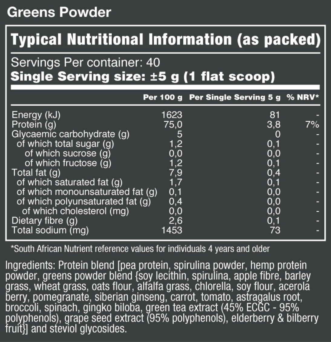 Vitatech-Greens-Powder-200g-Nutritional-Information