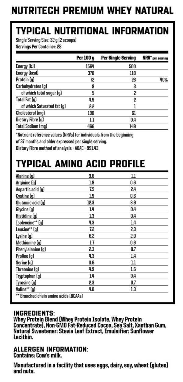 Nutritech-Premium-Whey-Protein-Natural-908g-Nutritional-Information