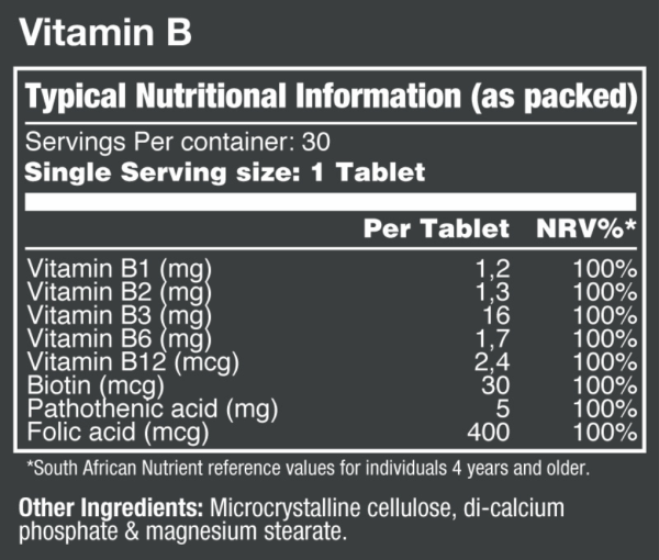 Vitatech-Vitamin-B-Complex-30-Tablets-Nutritional-Information