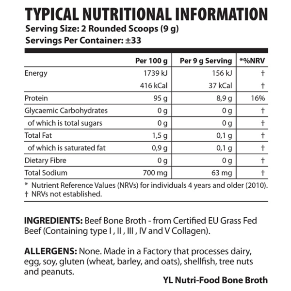 Youthful-Living-Bone-Broth-Organic-300g-Nutritional-Information