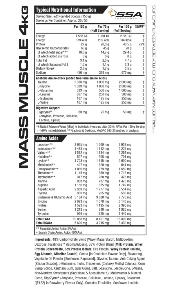 SSA-Supplements-Mass-Muscle-4kg-Nutritional-Information