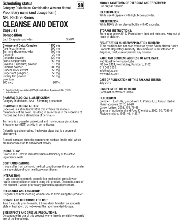 NPL-Cleanse-and-Detox-60-Capsules-Nutritional-Information