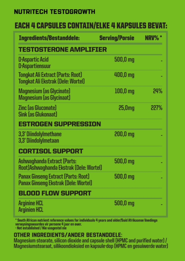 Nutritech-Testogrowth-Maximum-120-Capsules-Nutritional-Information