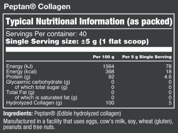 Vitatech-Collagen-Powder-200g-Unflavoured-Nutritional-Information