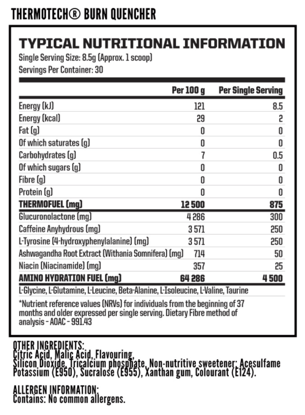 Nutritech-Thermotech-Burn-Quencher-255g-Nutritional-Information