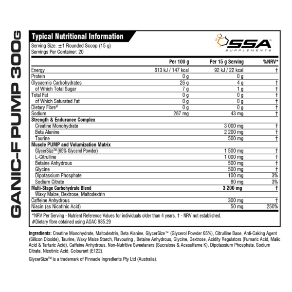 SSA-Supplements-Ganic-F-Pump-300g-Nutritional-Information