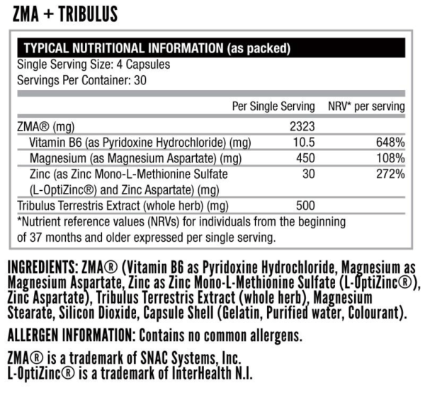 Nutritech-ZMA-Tribulus-120-Capsules-Nutritional-Information